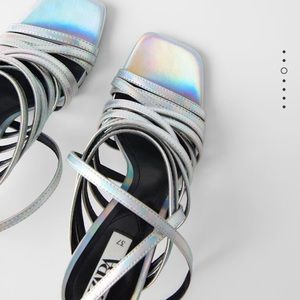 Zara Iridescent Multistrap Heel Sandal, 37 NWT